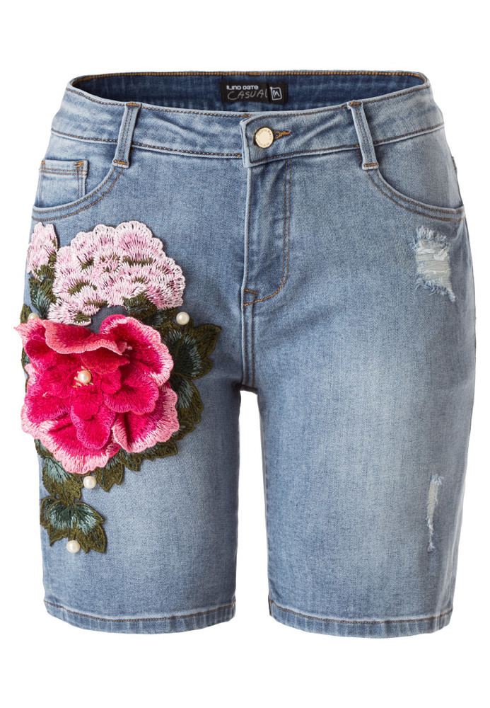 Bermuda-Shorts mit Blumen-Applikationen