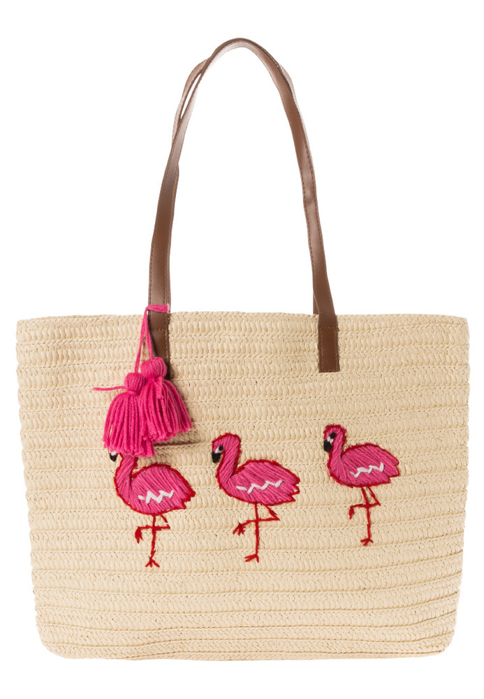 Handtasche mit Flamingo-Stickereien