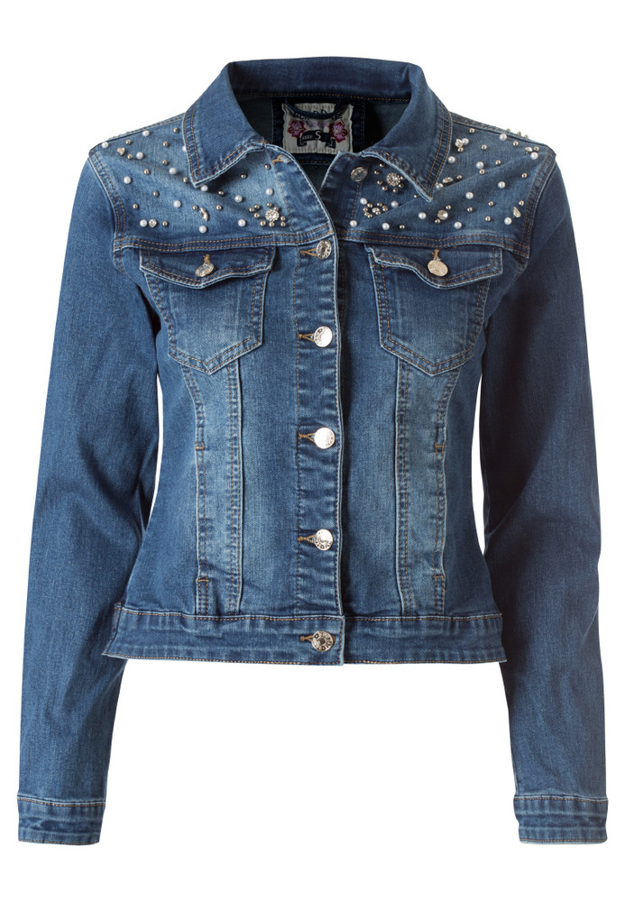 Jeansjacke mit Perlen