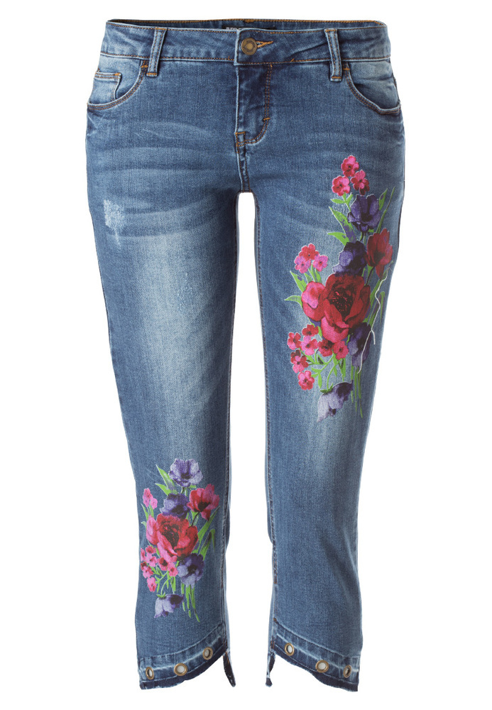 Capri-Jeans mit Blumen-Print