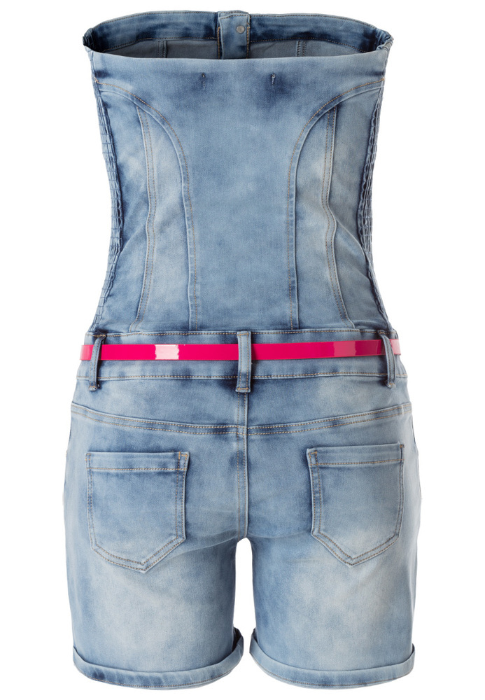 Denim Jumpsuit mit Neon-Gürtel