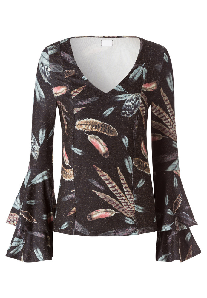 Longsleeve mit Feder-Print