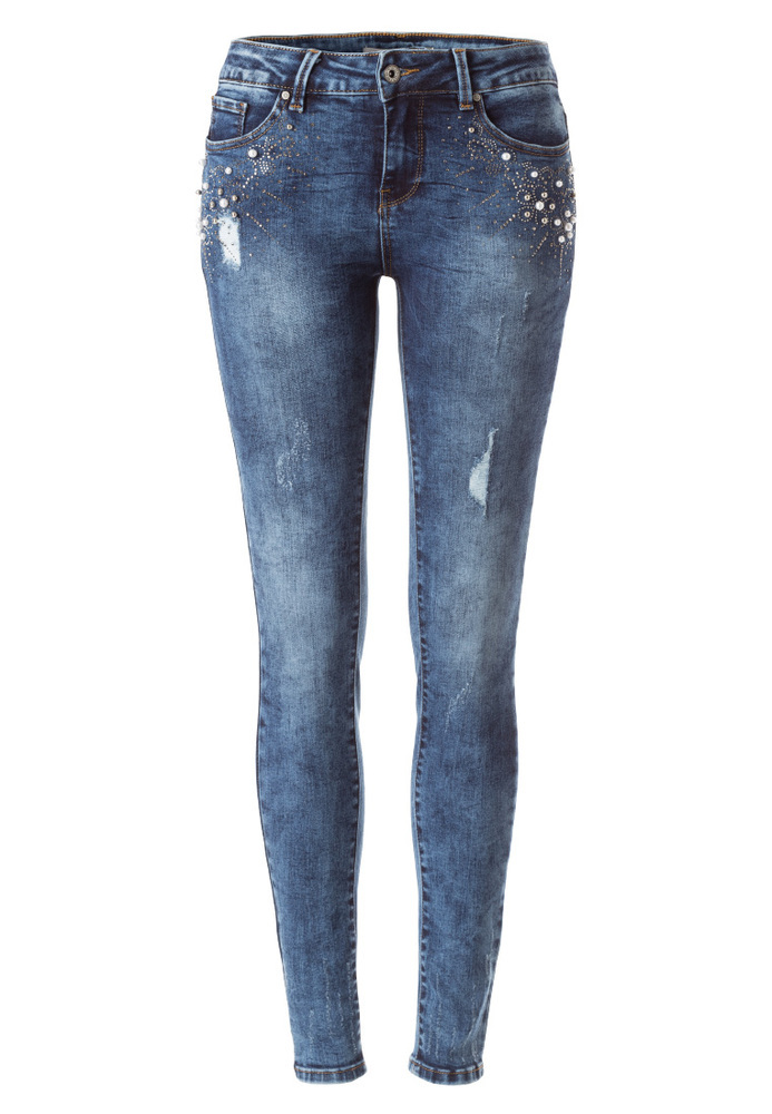 Skinny Jeans mit Glitzer und Perlen