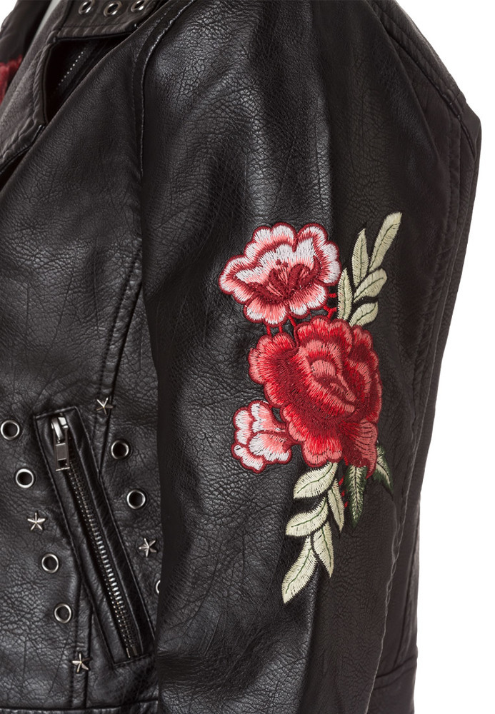 Bikerjacke mit Blumen-Stickerei