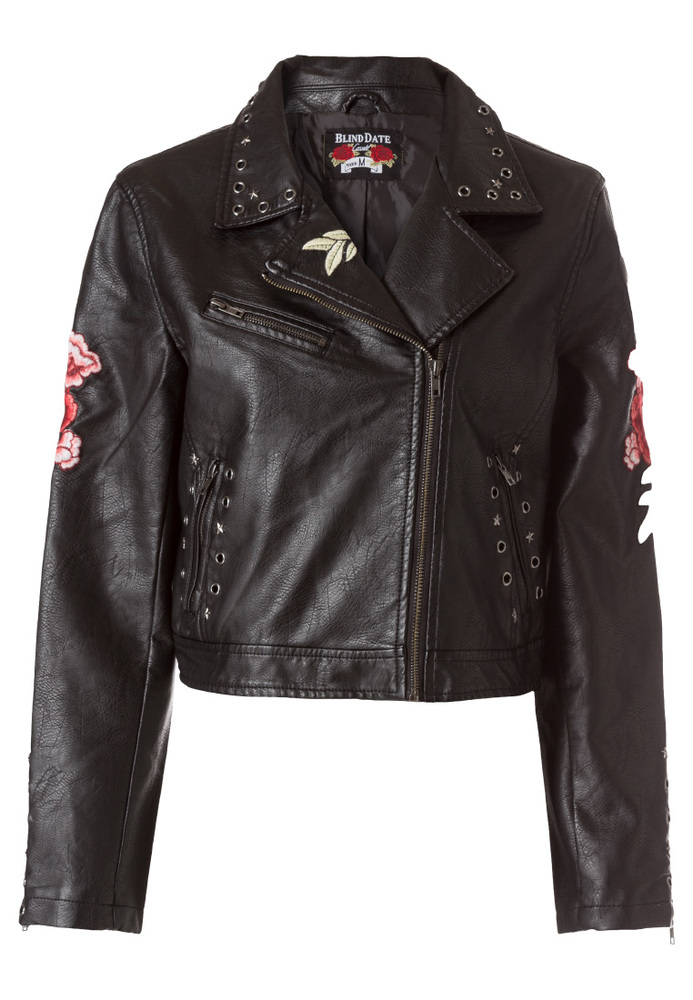 Bikerjacke mit Blumen-Stickerei