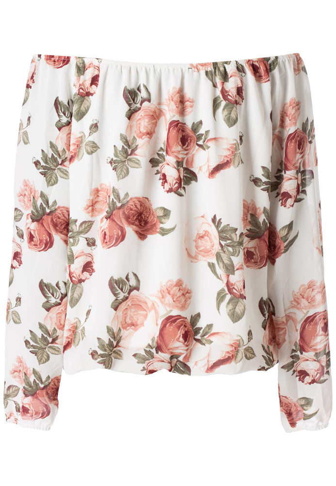 Off-Shoulder-Bluse mit Rosen-Print