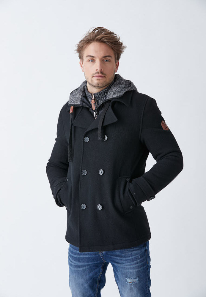 Longjacke aus Wolle mit Kapuze