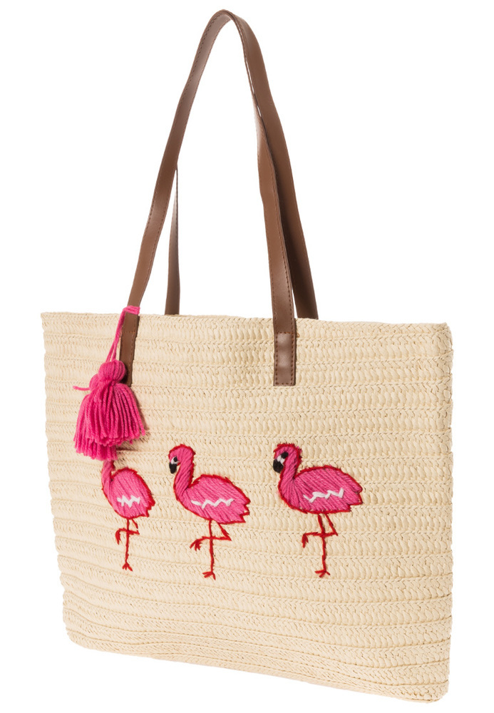 Handtasche mit Flamingo-Stickereien