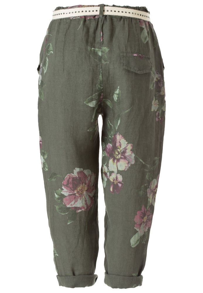 Leinen-Caprihose mit All-Over Blumen-Muster