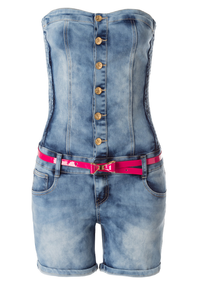 Denim Jumpsuit mit Neon-Gürtel