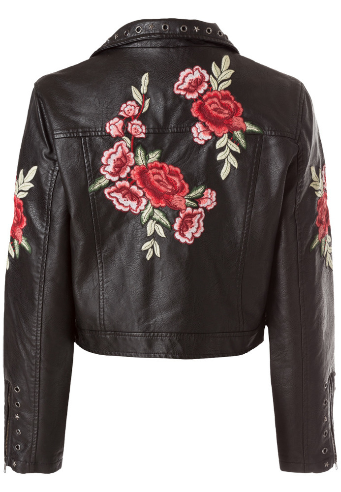 Bikerjacke mit Blumen-Stickerei